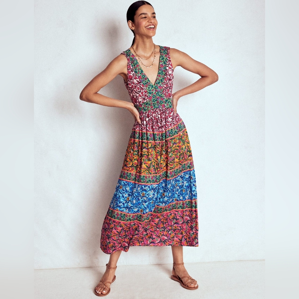 Boden Olympia Jersey Maxi Dress Multi Floral Size 14R Boho Stretch NWOT $195 - Picture 2 of 7